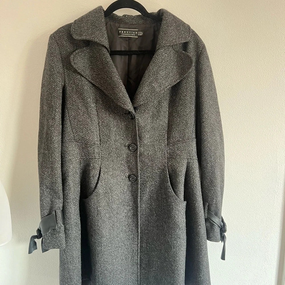 Peruvian Connection Herringbone Tweed Wool Alpaca Long Coat, size 12 - Picture 3 of 8